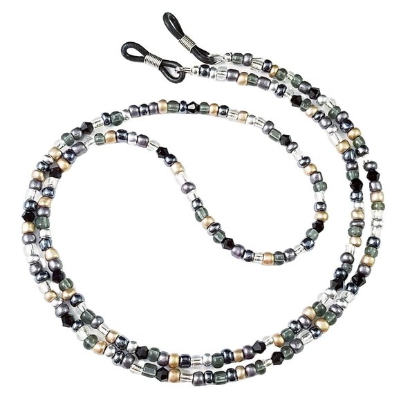 Beading Artistry Accessories - Grey Black and Tan Multi, Handmade Beaded Eyeglass Sunglass Chain Holder